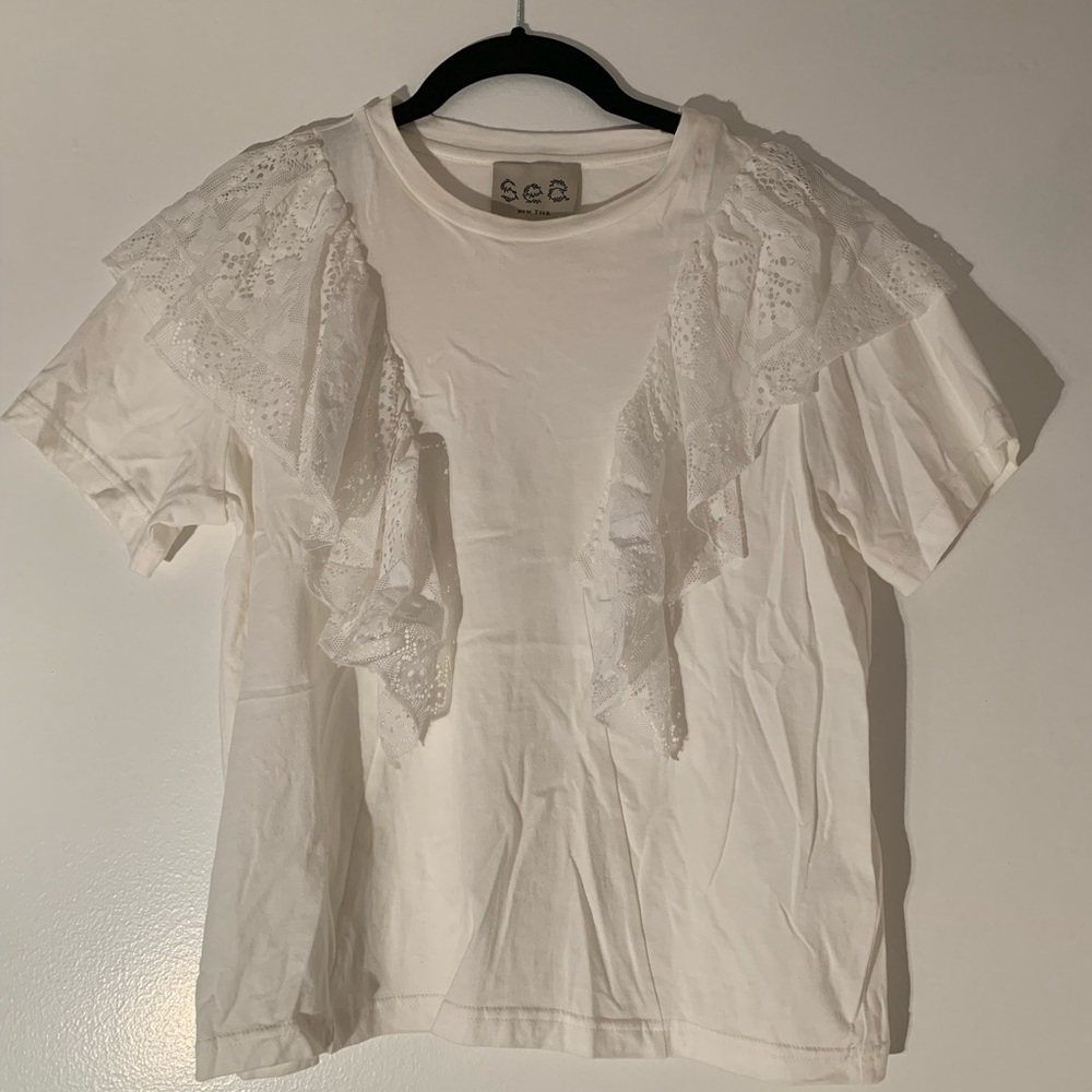 sea New York White Tee with Lace Detailing